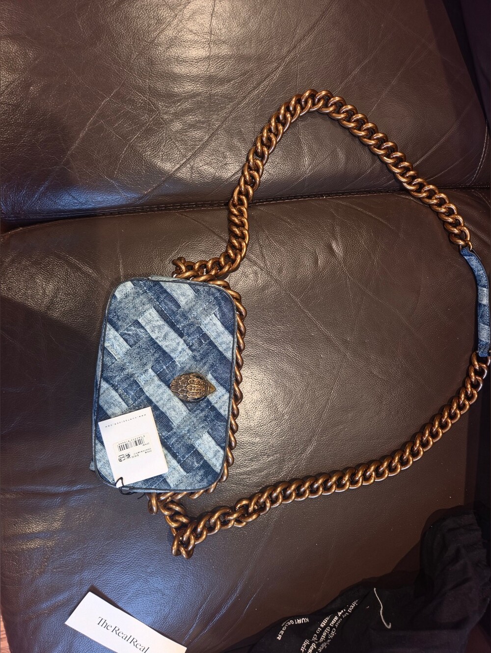 Kurt Geiger Blue Denim Crossbody with Bronze Chain